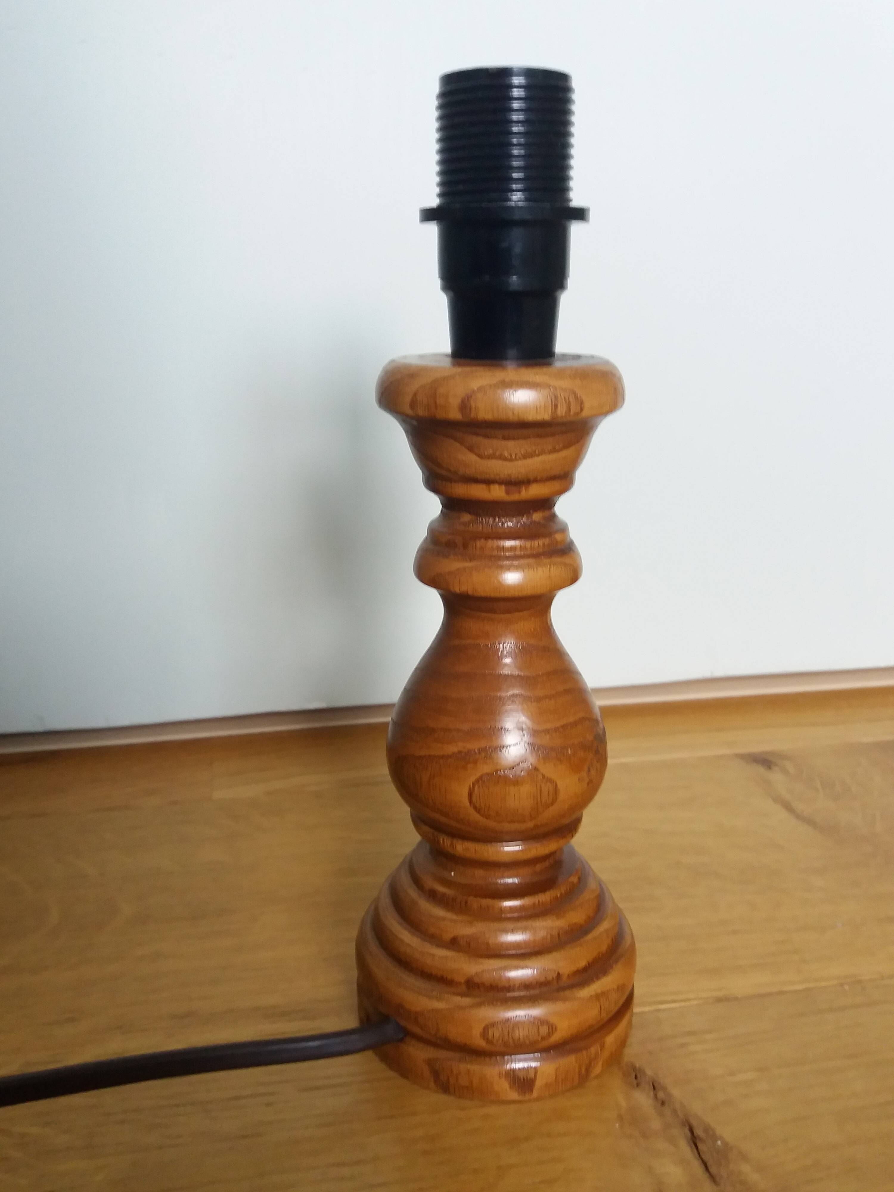 Turned wood lamp with fabric lampshade