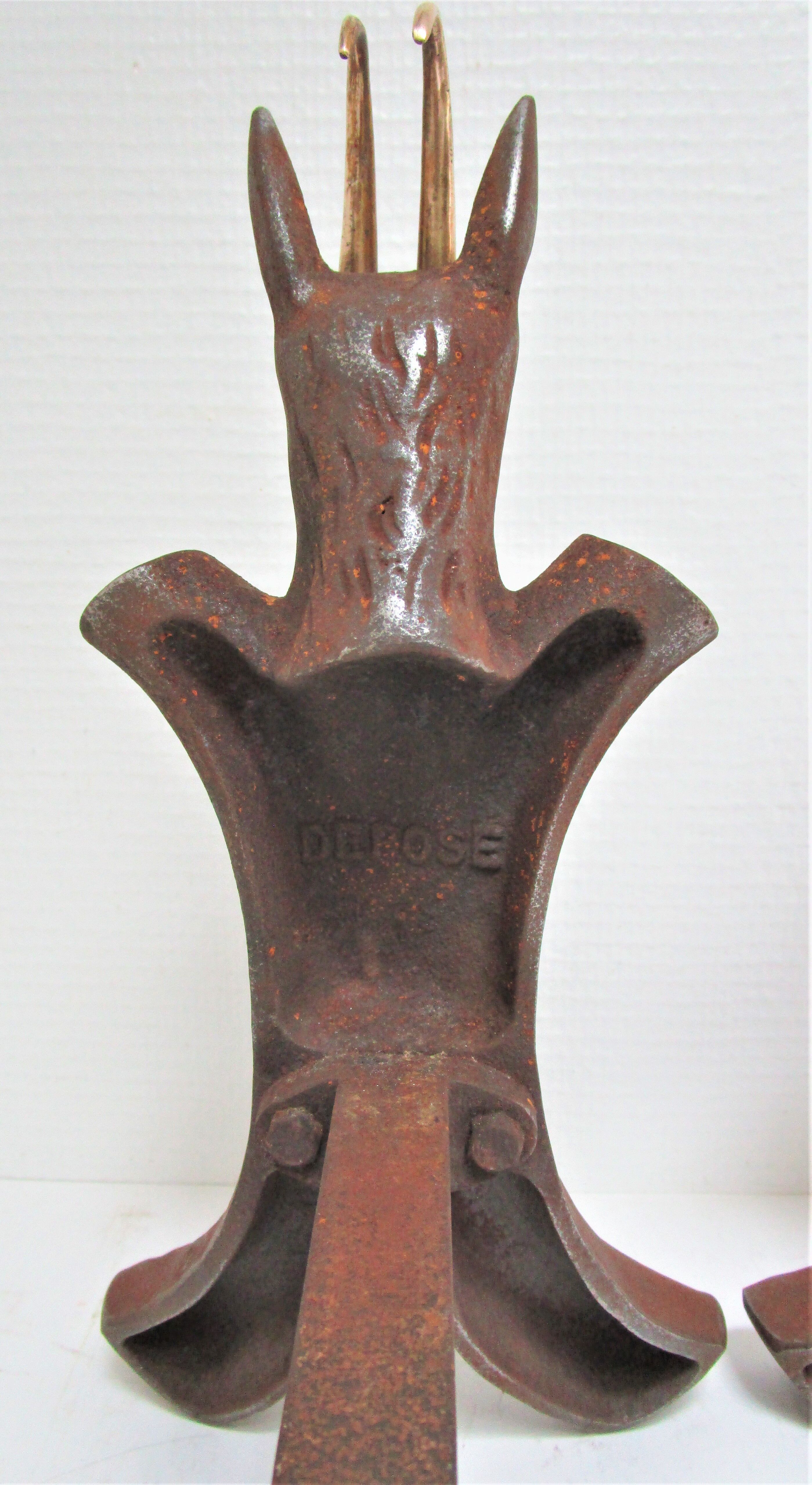 pair of zoomorphic chenets cast iron brass vintage buff