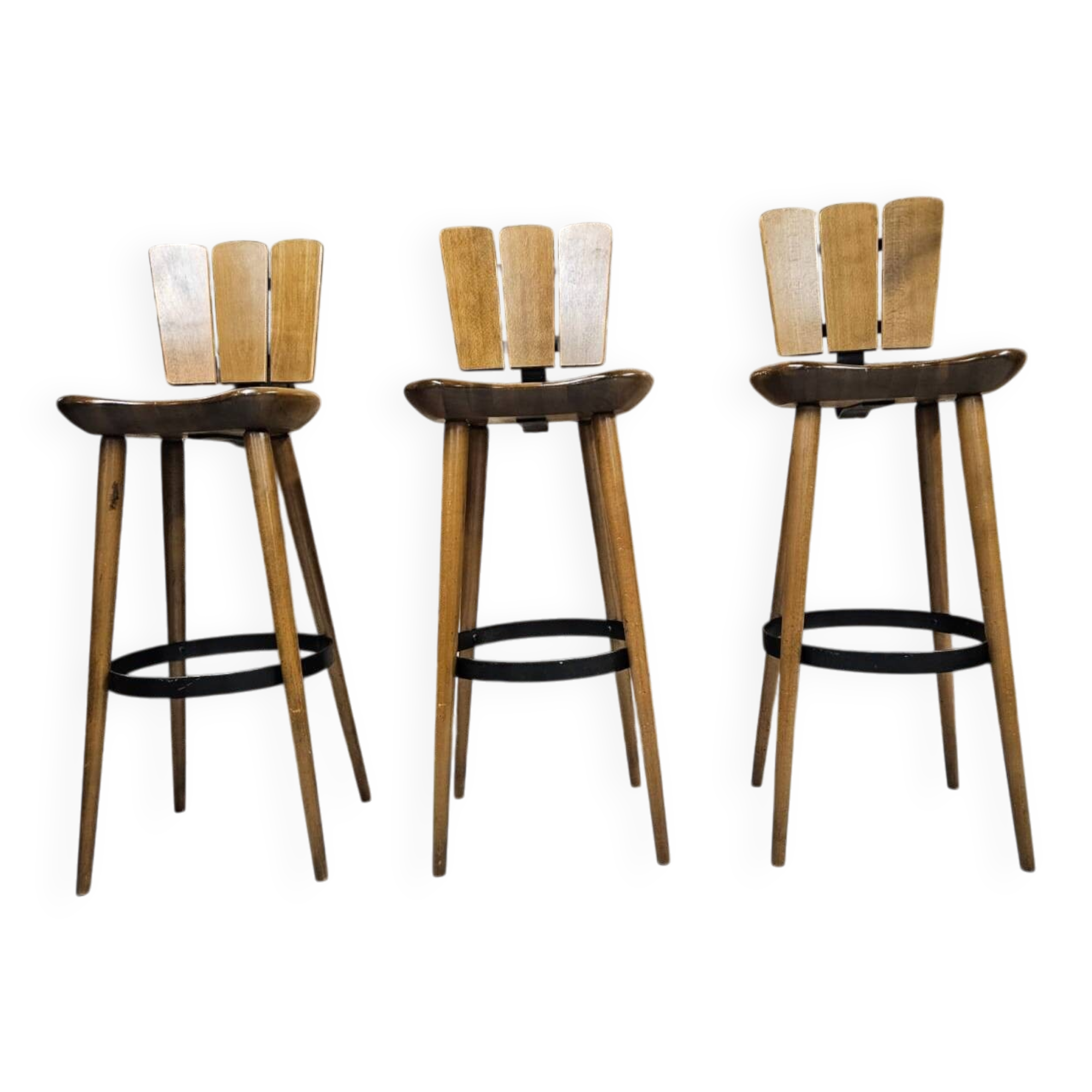 Lot de 3 tabourets de bar 1970 vintage