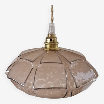 Pink art deco hanging lamp or pendant lamp in clichy glass