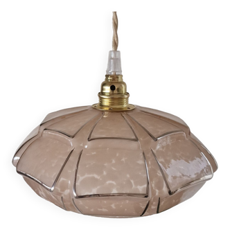Pink art deco hanging lamp or pendant lamp in clichy glass