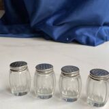 Set of hallmarked silver and fluted domed glass salt/pepper shakers