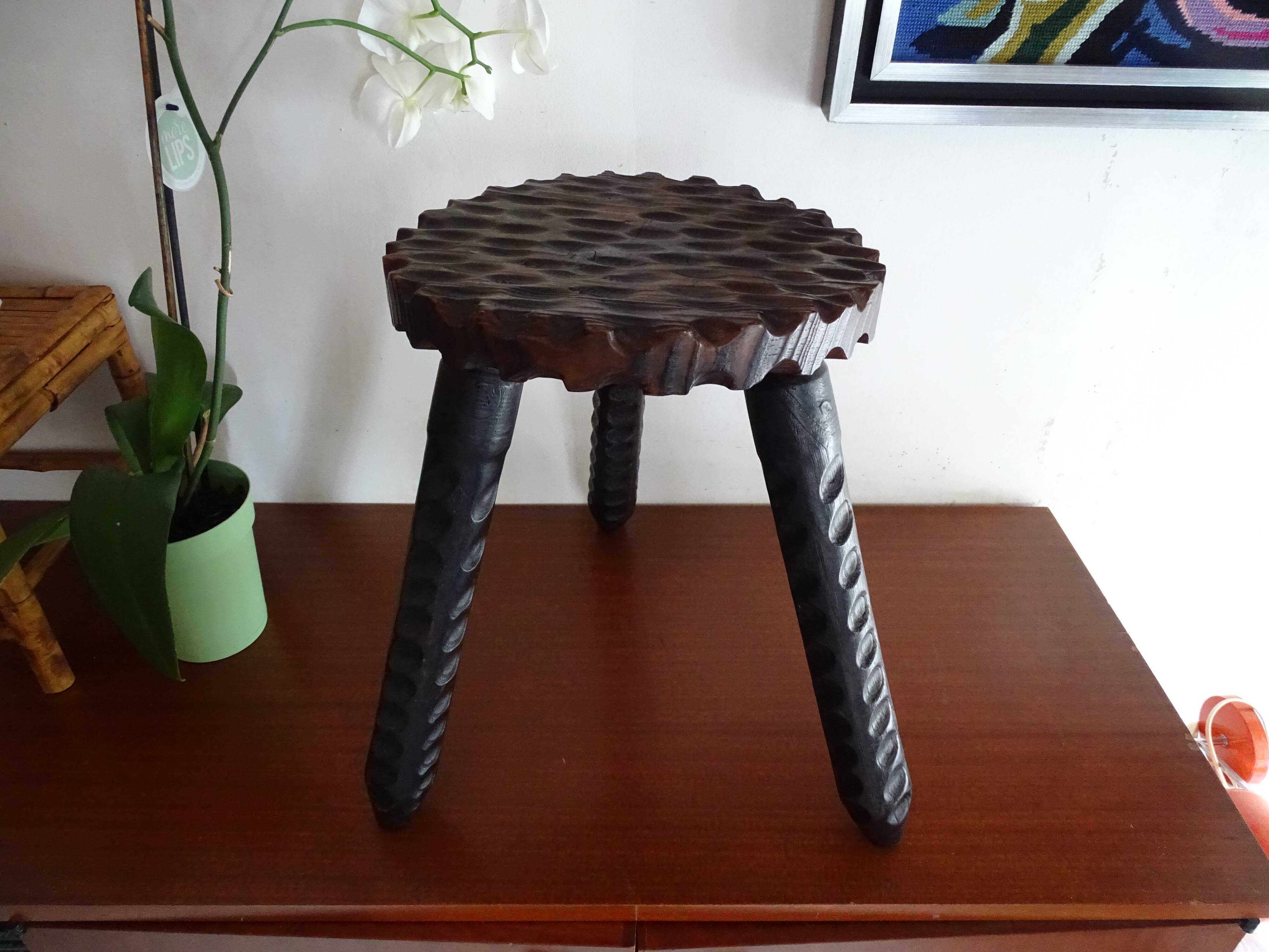 Vintage wooden tripod foot stool