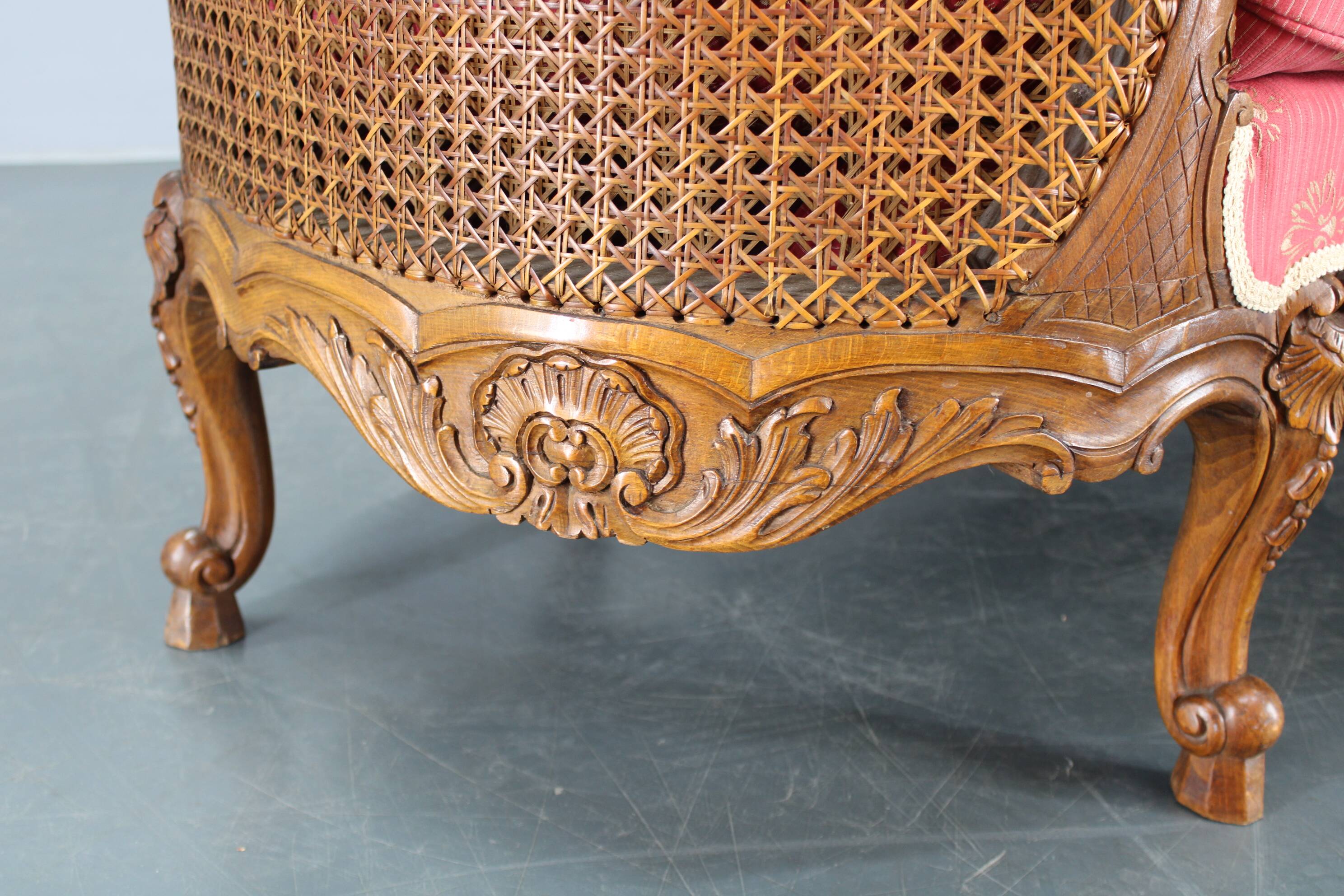 Antique Carved Sofa with Cane Sides , Czechoslovakia