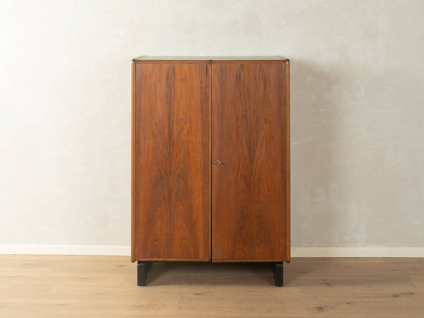 Classic home office from the 1950s, walnut veneer, illuminated interior