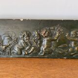 Bas Relief Ancien Chérubins Style Claude Michel Clodion Plâtre Vert