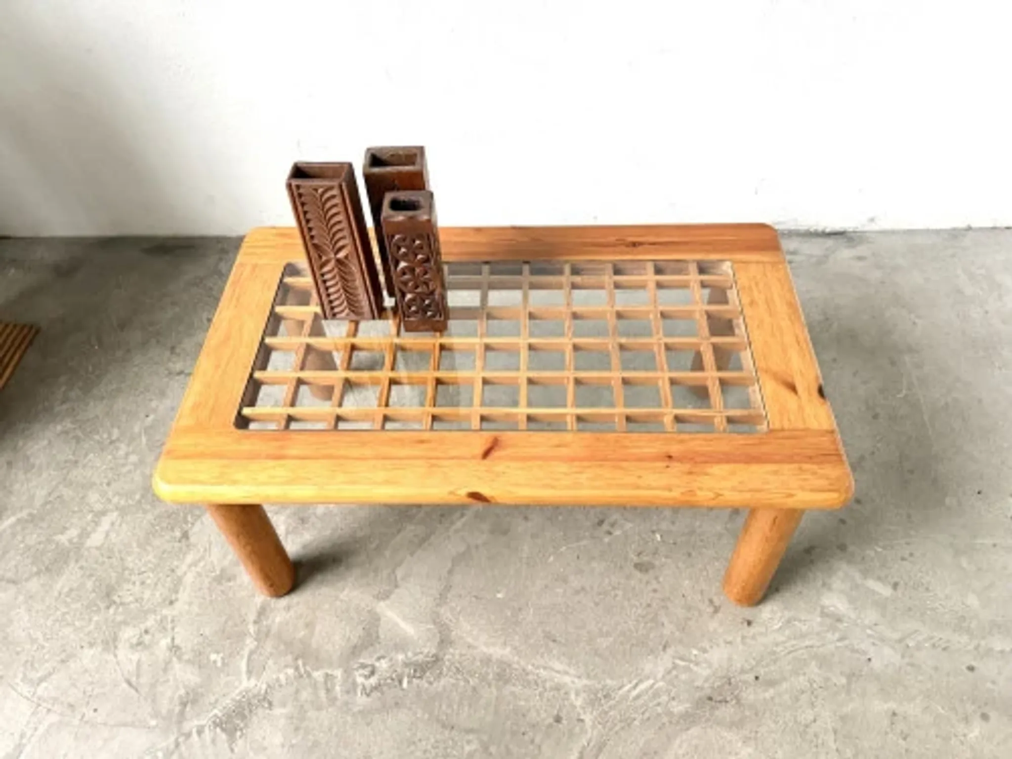 Scandinavian coffee table in solid pine and glass, 1970s