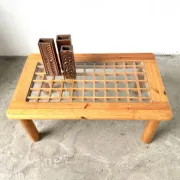 Scandinavian coffee table in solid pine and glass, 1970s