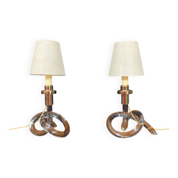 Paire de lampes « Bretzel » en lucite et laiton, par Dorothy Thorpe (1901)