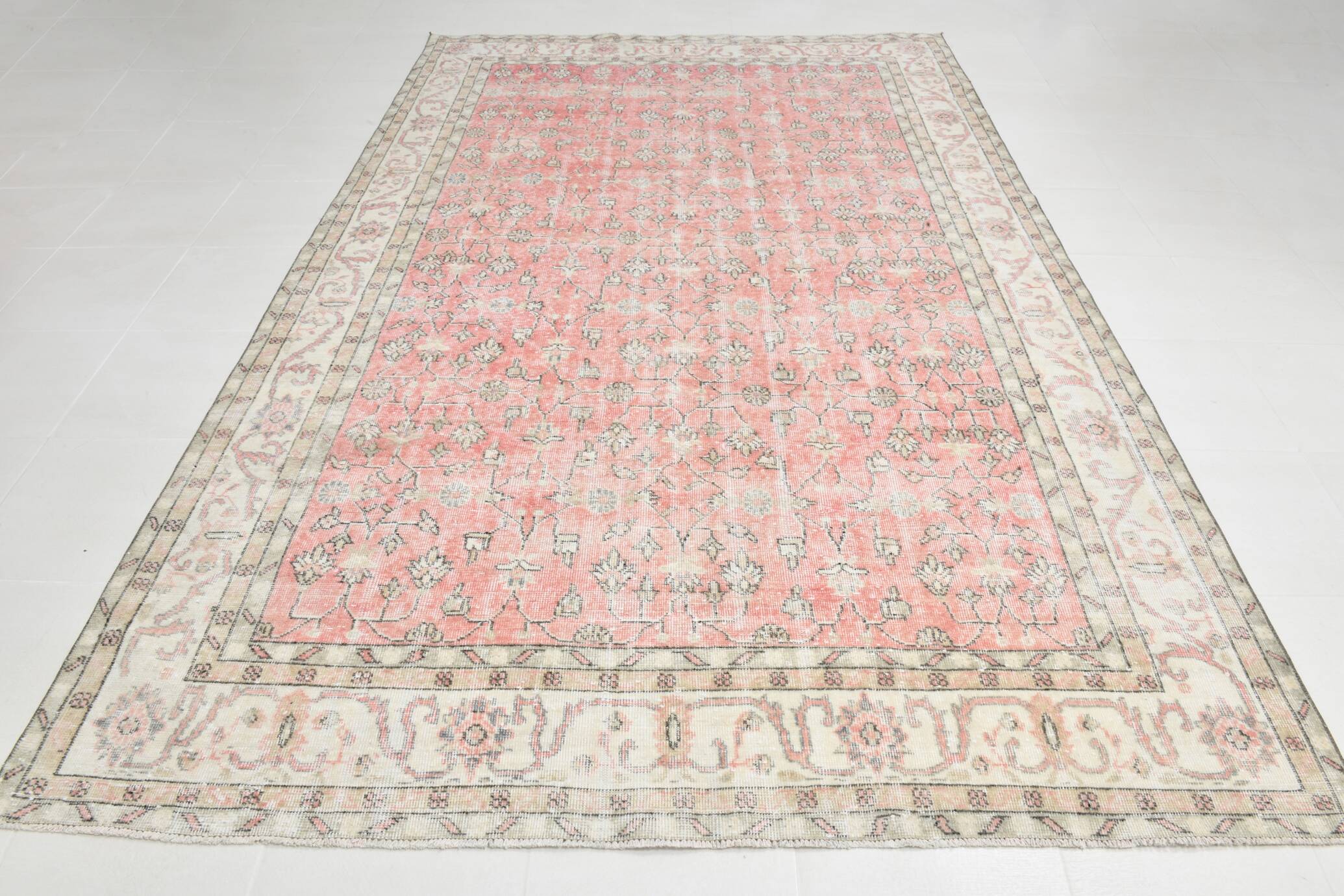 Tapis vintage surdimensionné en laine fait main, couleur pêche pâle, 7 x 11 cm, 219 x 338 cm