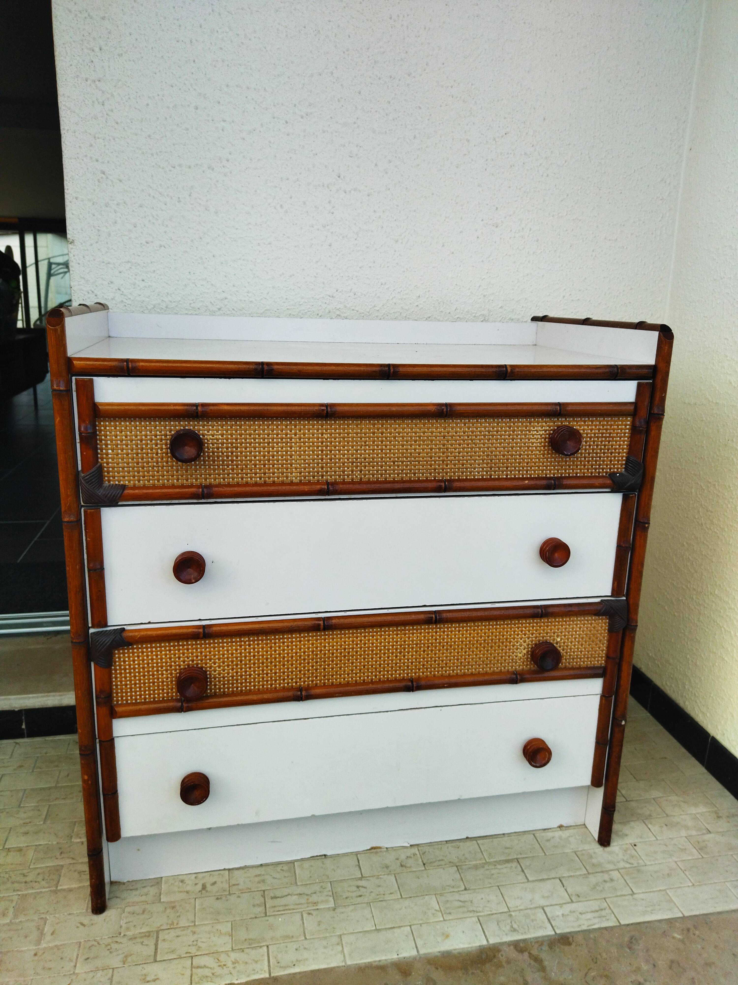 Rattan and bamboo chest of drawers, vintage
