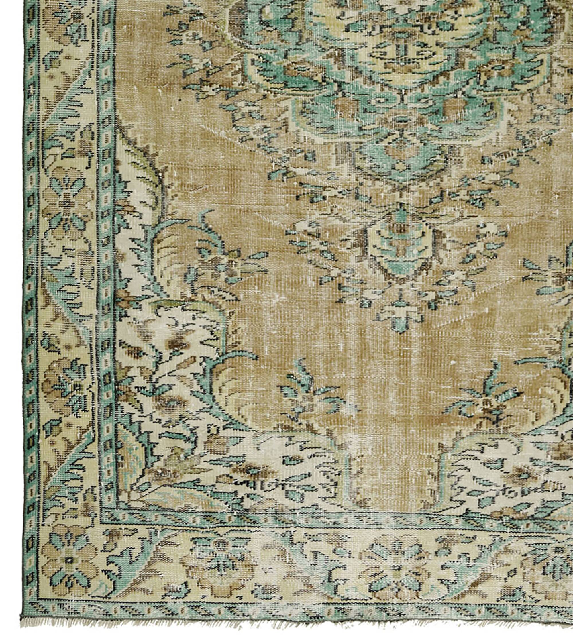 Vintage Turkish Carpet Floral Medallion Beige Green 280 x 166 cm