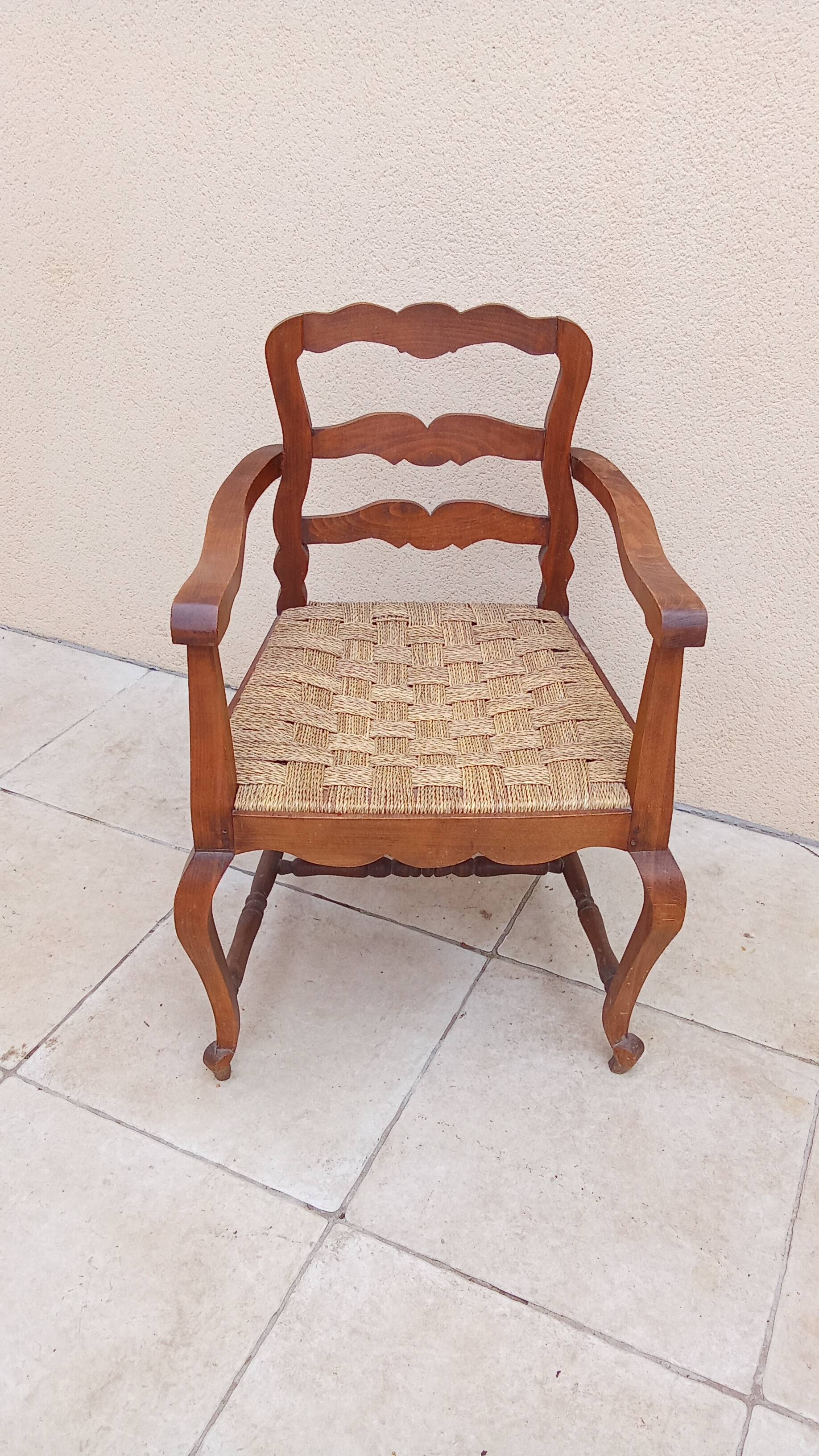 Antique Louis Philippe armchair with vintage rope seat