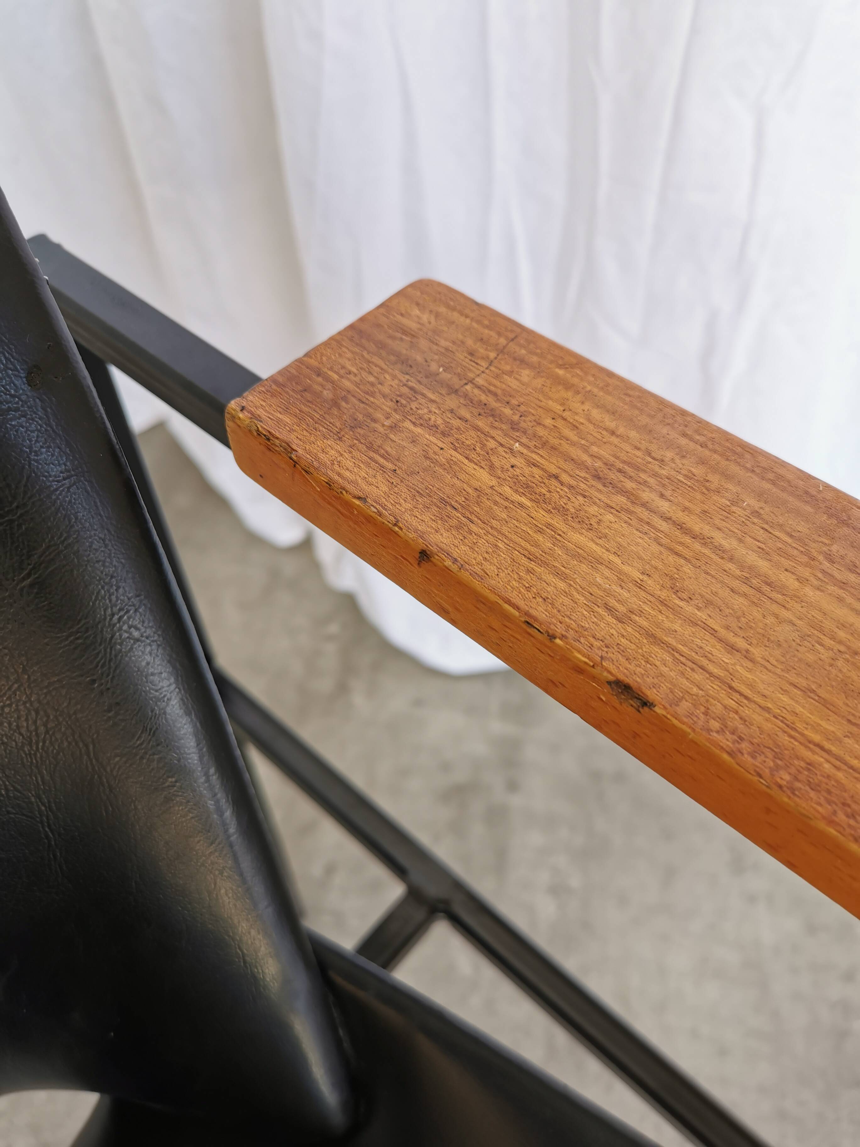 Vintage Niko Kralj Lounge Chair: Black Skai Leather & Wood Armrests