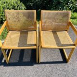 Pair of vintage armchairs wood and Scandinavian cannage