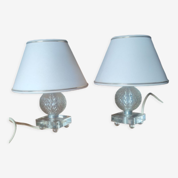 Paire de lampes en verre et chrome vers 1950