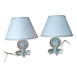 Paire de lampes en verre et chrome vers 1950
