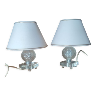 Paire de lampes en verre et chrome vers 1950