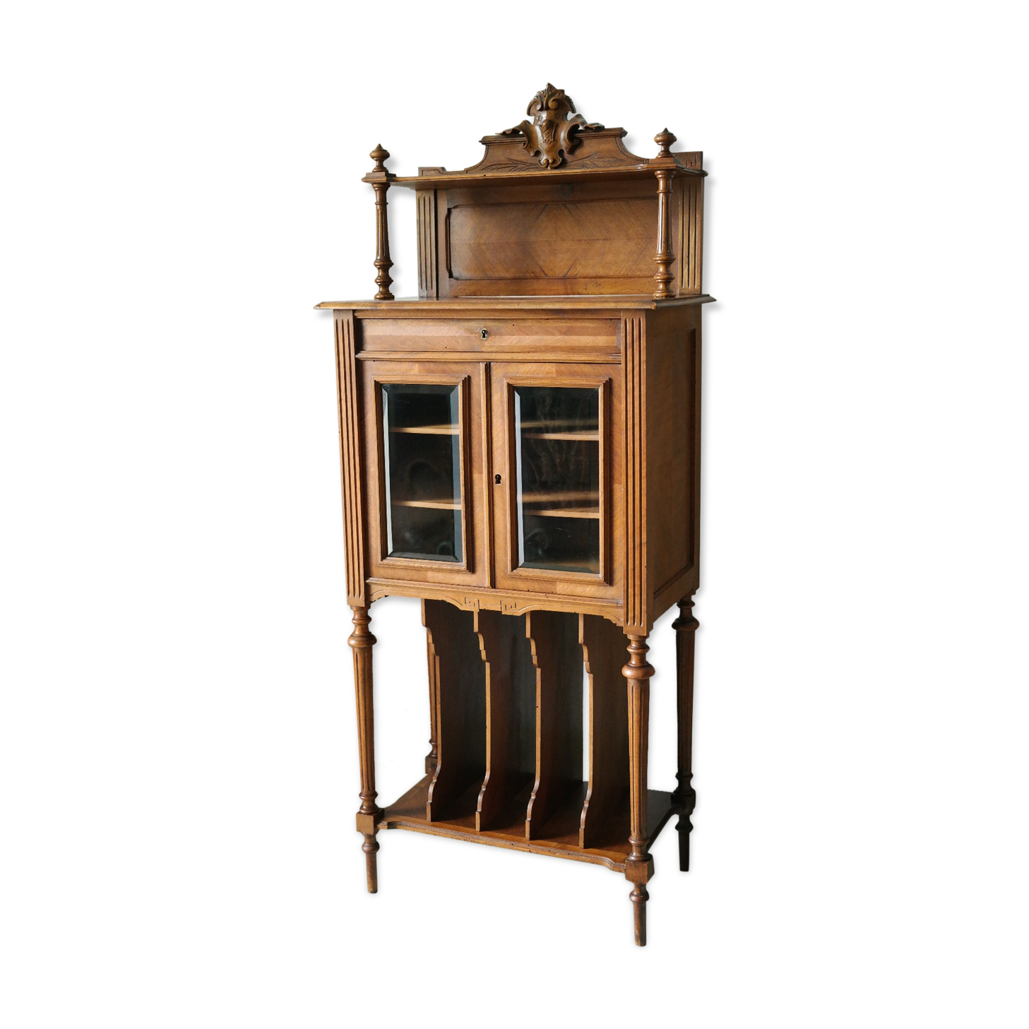 Louis XVI style music cabinet in walnut, 20th century.