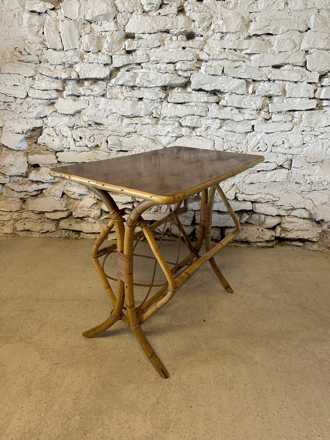 Vintage rattan coffee table with magazine racks