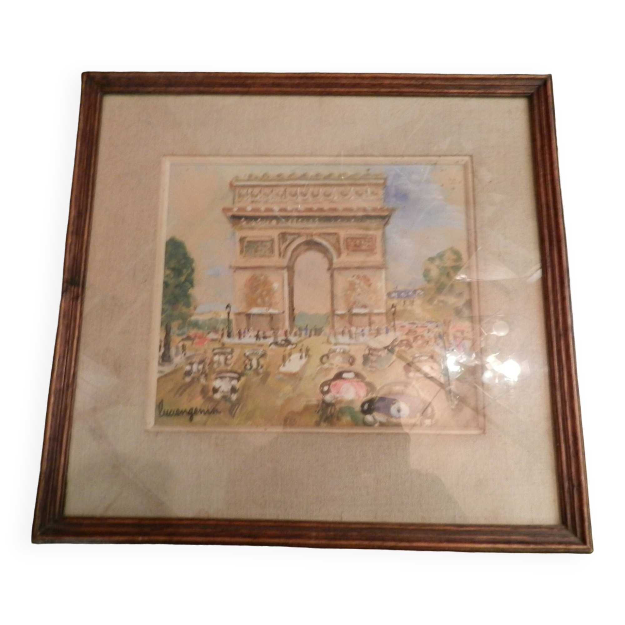 Aquarelle sous verre signée Lucien Genin " L' Arc de Triomphe"