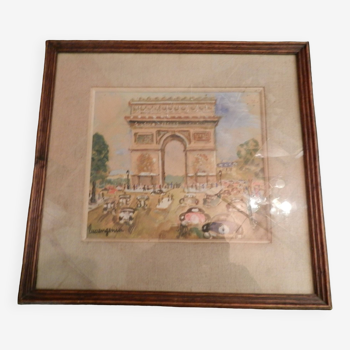 Aquarelle sous verre signée Lucien Genin " L' Arc de Triomphe"