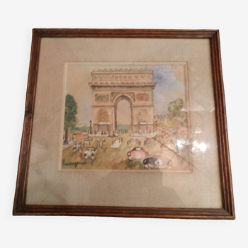 Watercolor under glass signed Lucien Genin "The Arc de Triomphe"