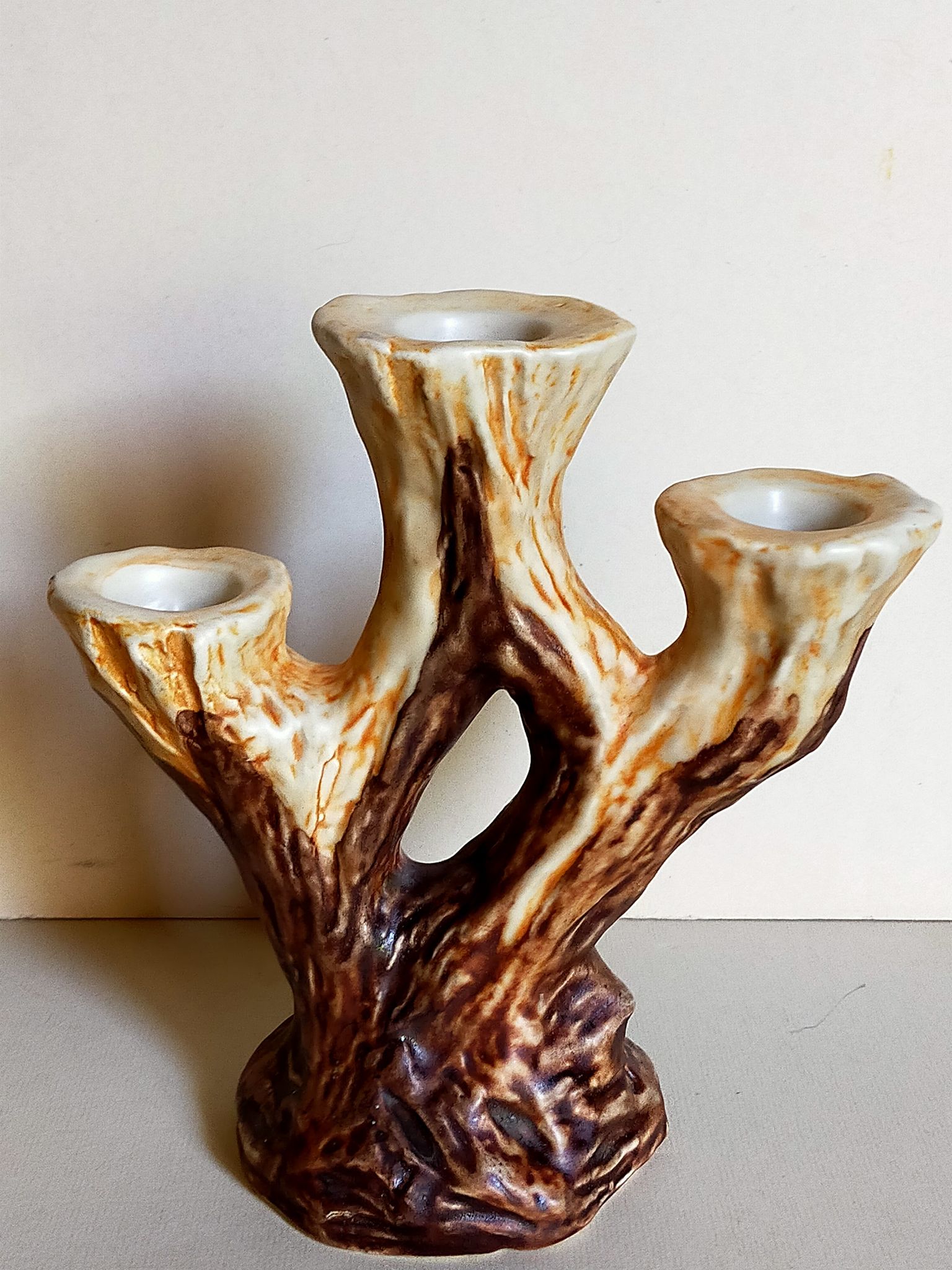 Bougeoir céramique faux-bois années 50