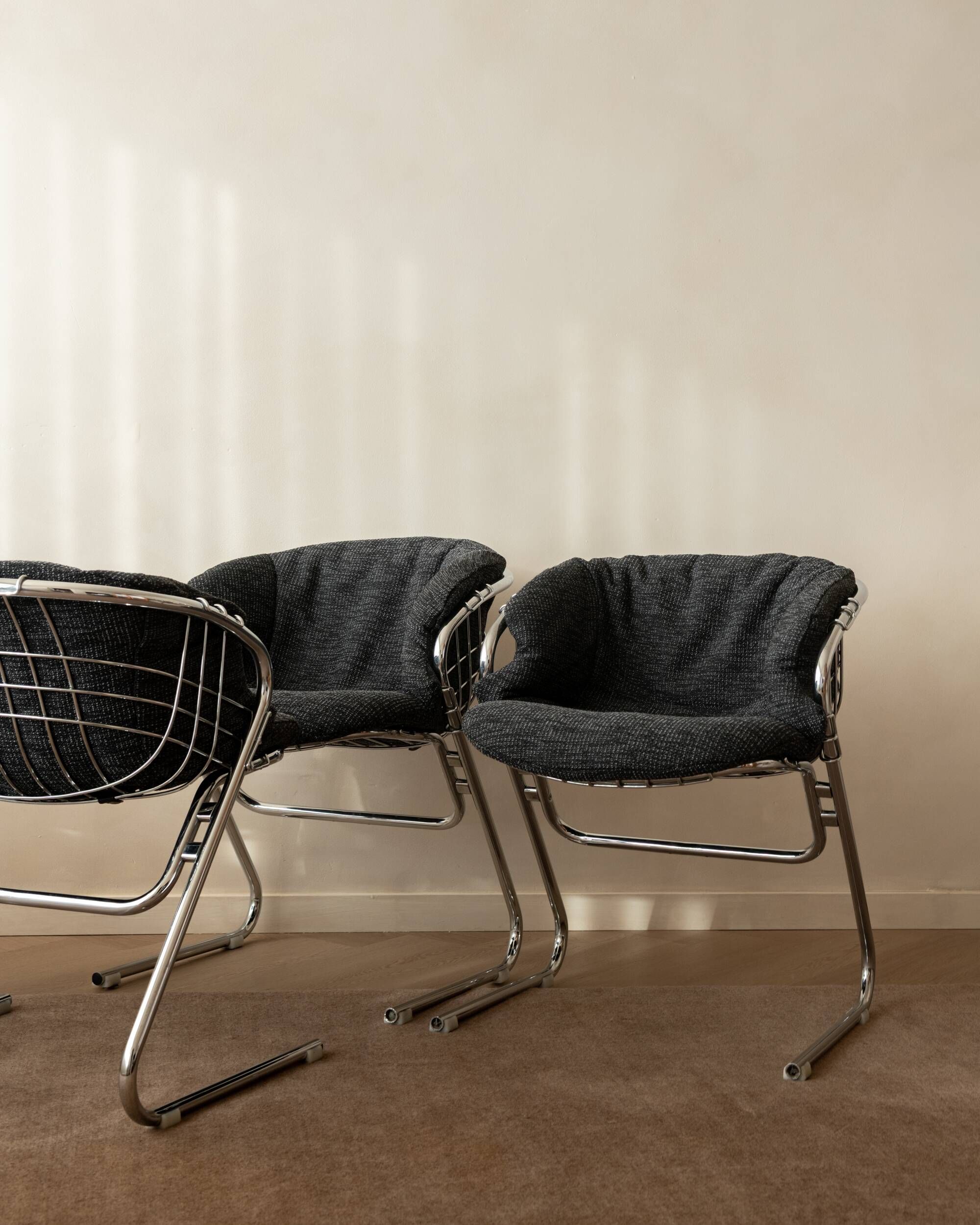 Italian Chrome Flynn Dining Chairs Gastone Rinaldi Thema, 1970s, Set of 4