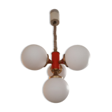 Chandelier 4 lights brass painted metal and opaline circa 1960
