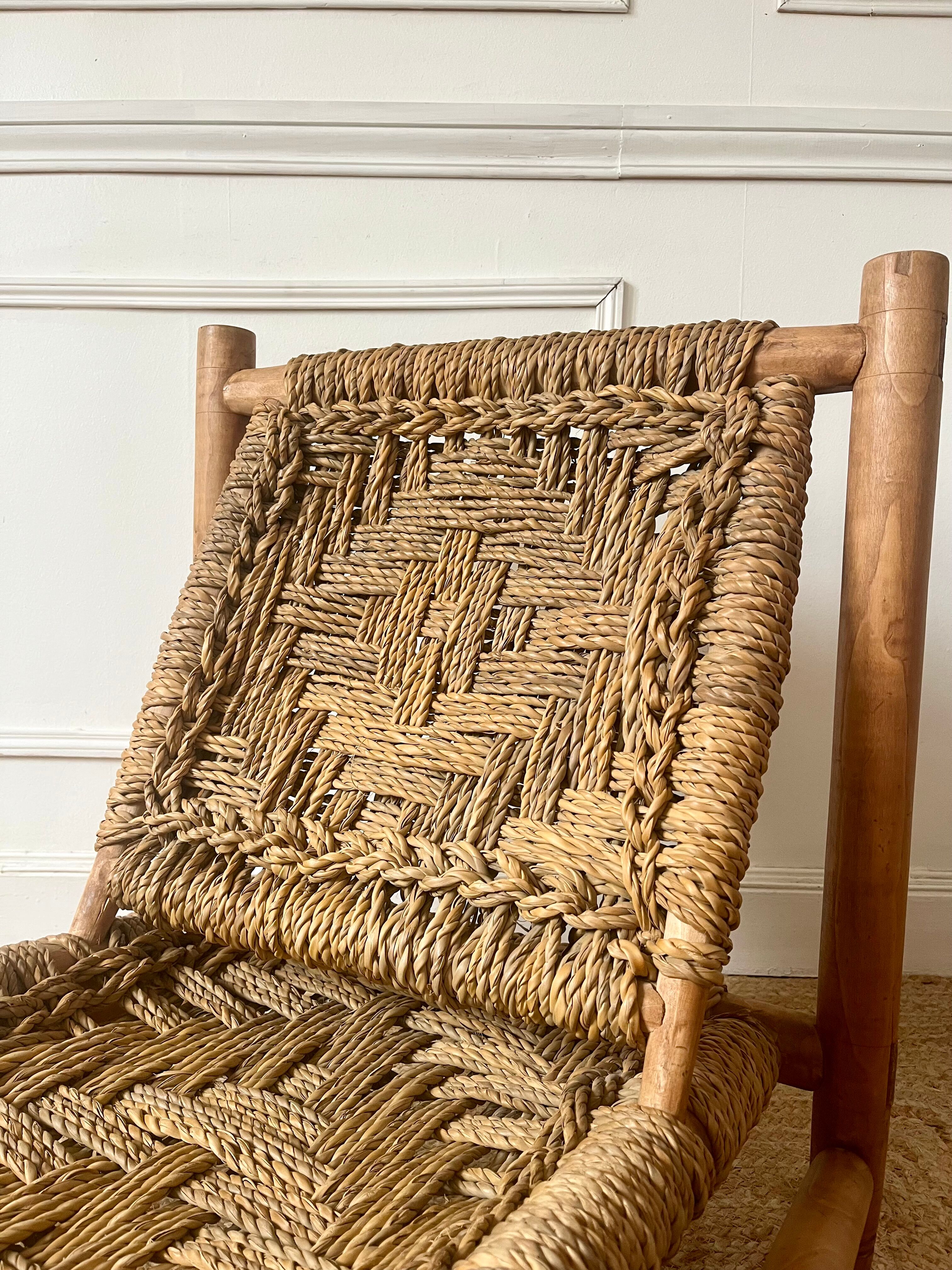 Wood and rope armchair by Audoux and Minnet from the 1950s.