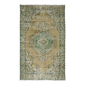 Vintage Turkish Carpet Floral Medallion Beige Green 280 x 166 cm