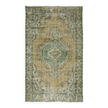 Vintage Turkish Carpet Floral Medallion Beige Green 280 x 166 cm