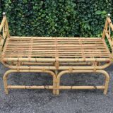 Rattan and brass bench