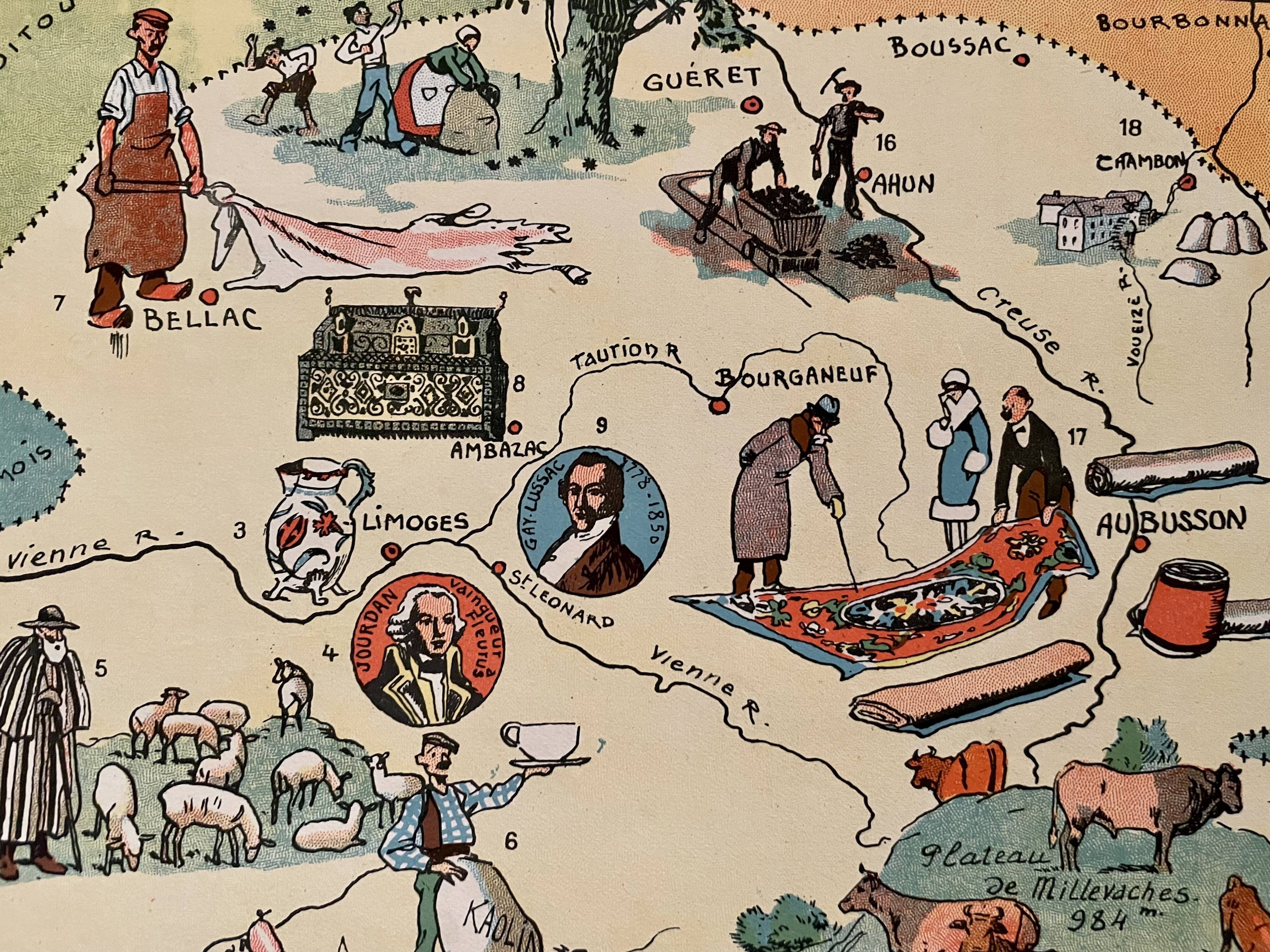 Old illustrated map of the Limousin - JP Pinchon
