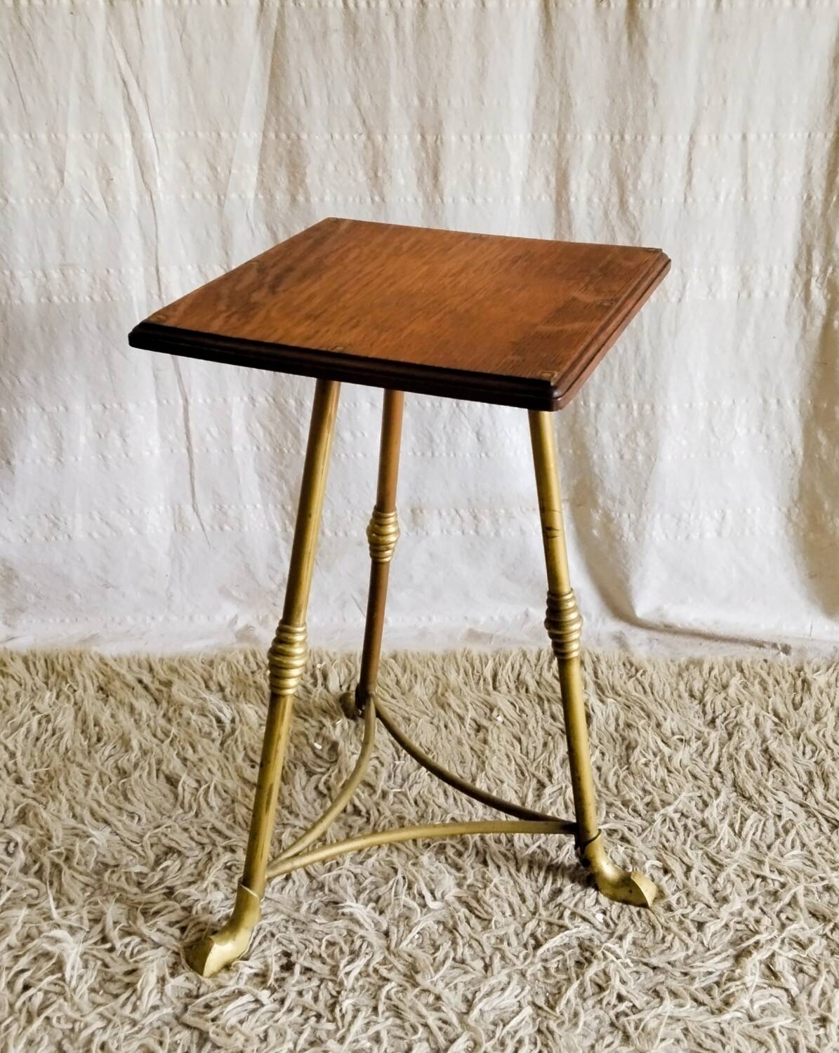 English side table in brass and solid wood - late 19th century