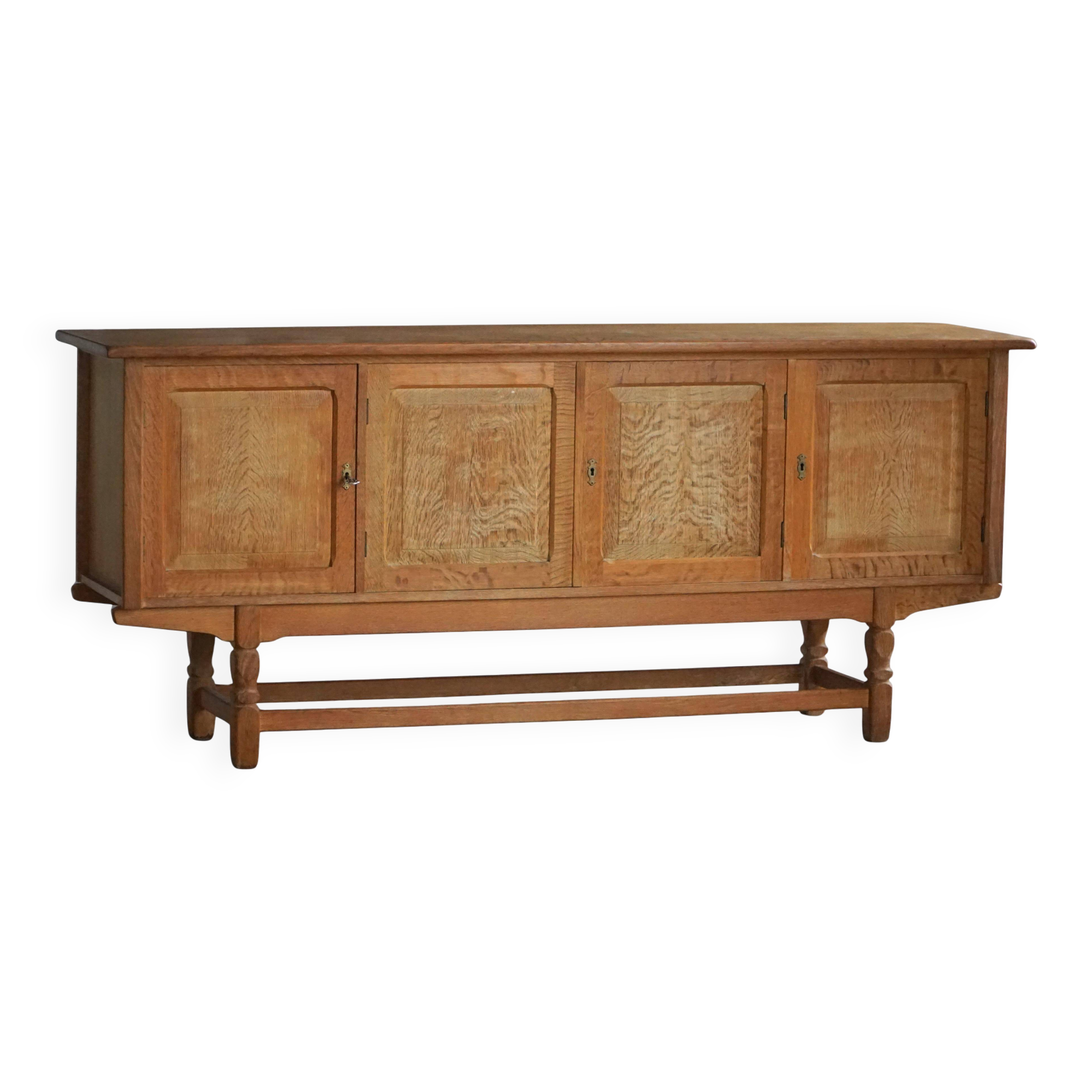 Low oak sideboard, mid-century modern, made by a Danish cabinetmaker, 1960s.