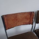 Five chairs in chromed metal and mottled fabric