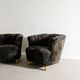 Pair of Swedish Curved Mid Century Modern Armchairs in Dark Sheepskin 1940s