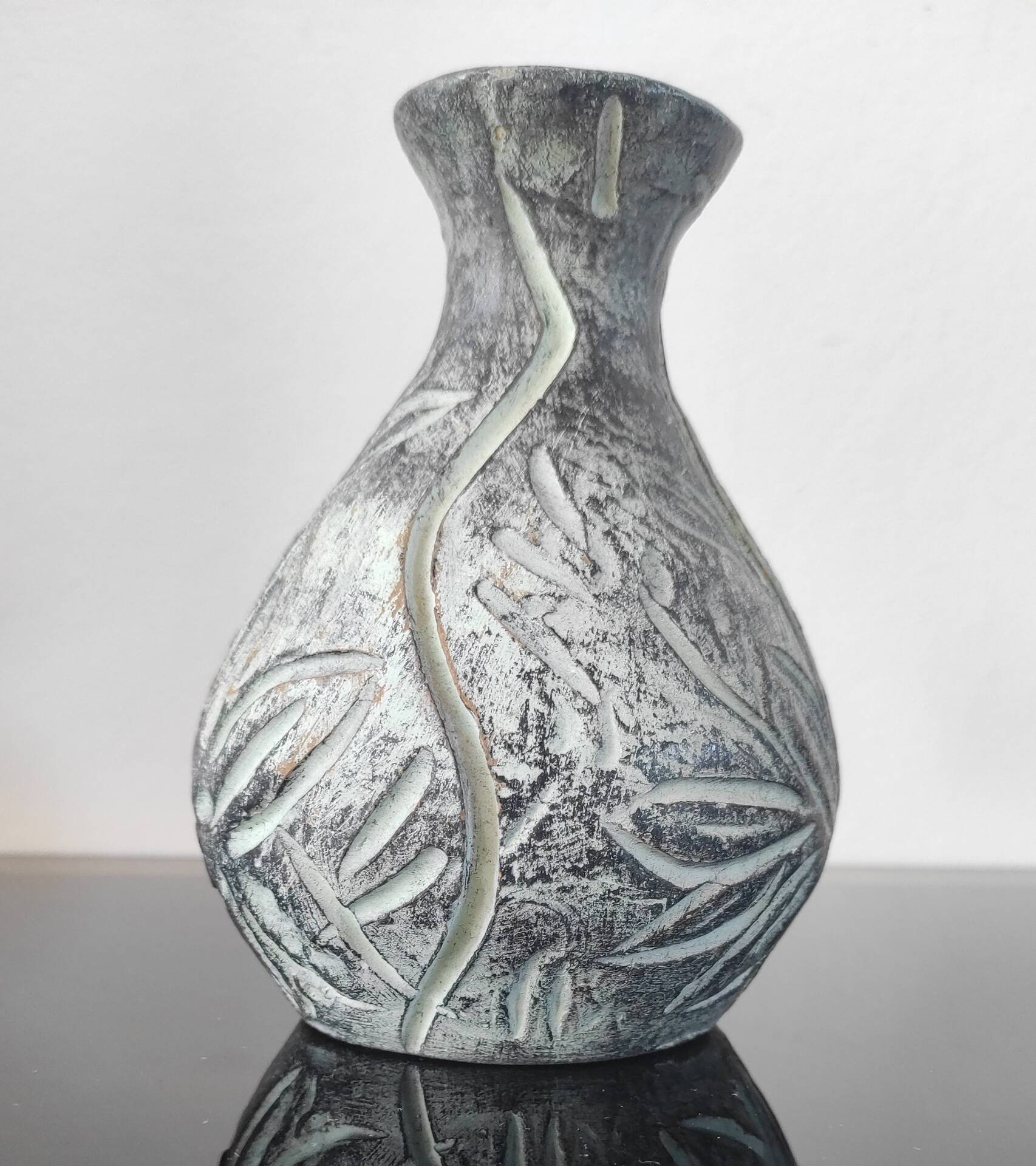 Vintage engraved ceramic soliflore vase