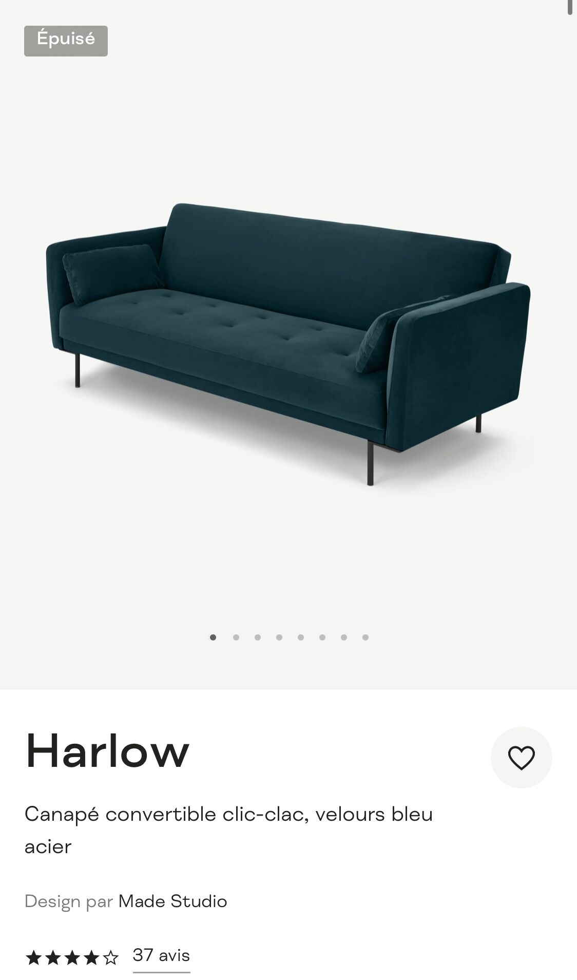 Sofa bed sofa bed, steel blue velvet (Made.com