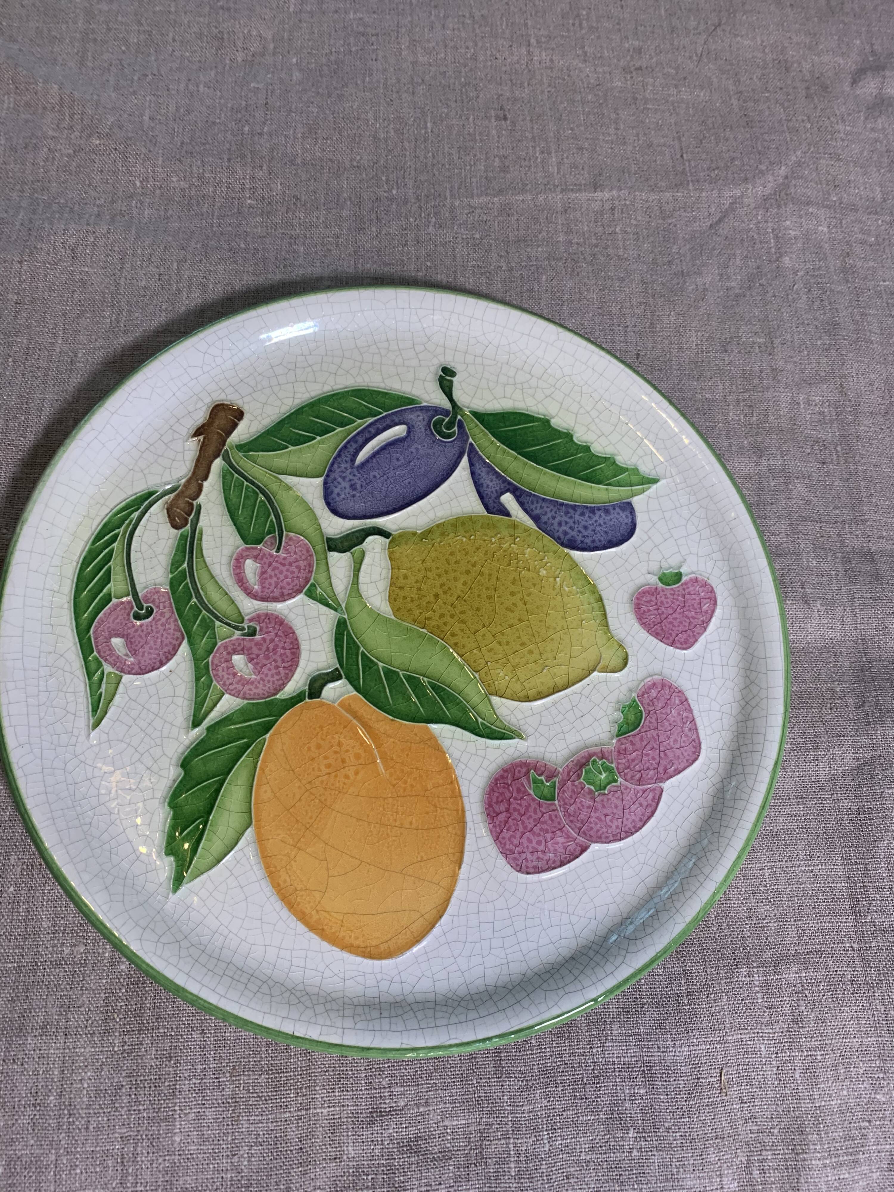 Decorative plate to hang fruit glazed fruit signed Creasiovi Luciano