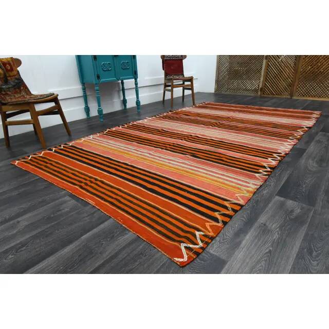 1970s vintage Turkish Oushak handmade wool cotton orange area rug 188x326