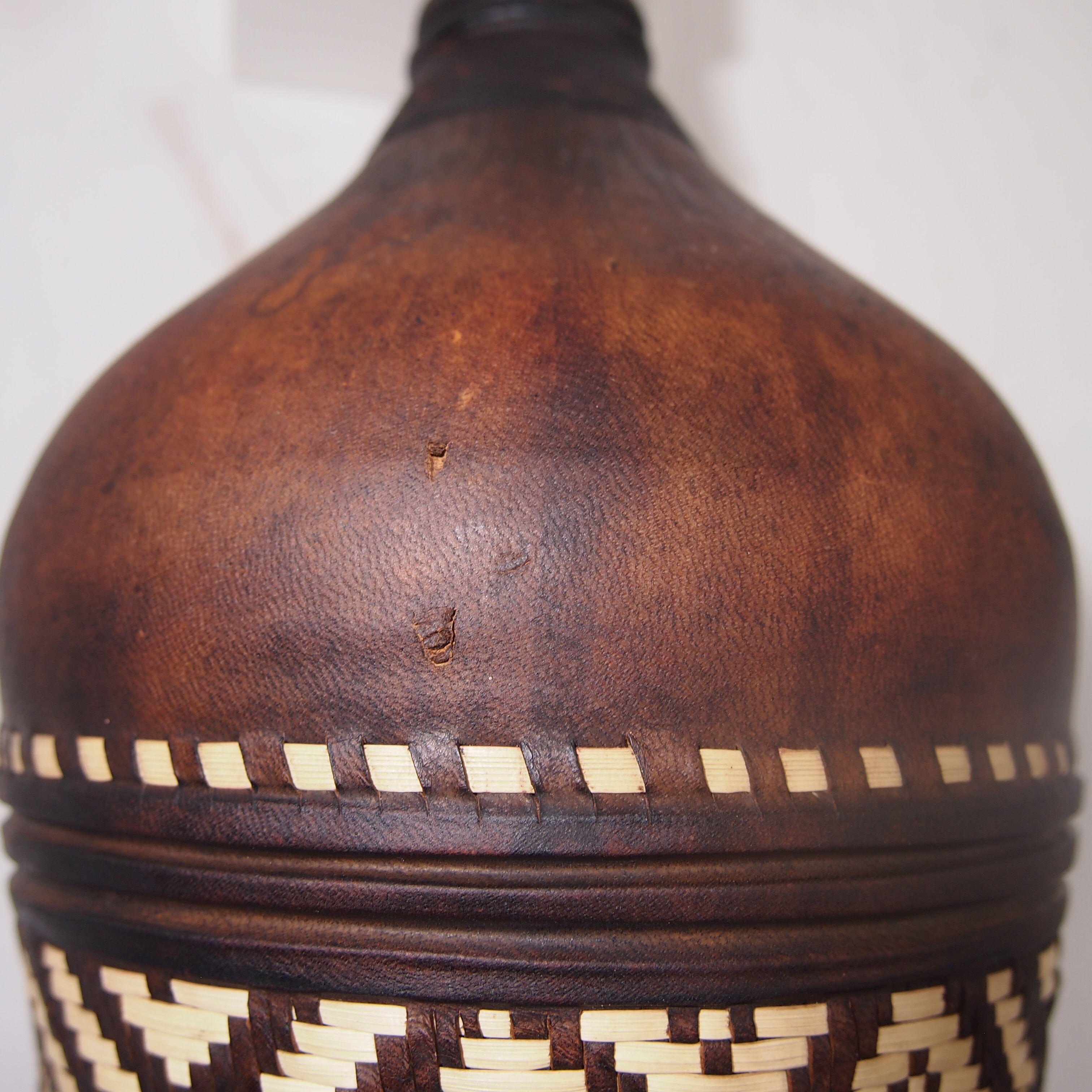 Old bottle in leather