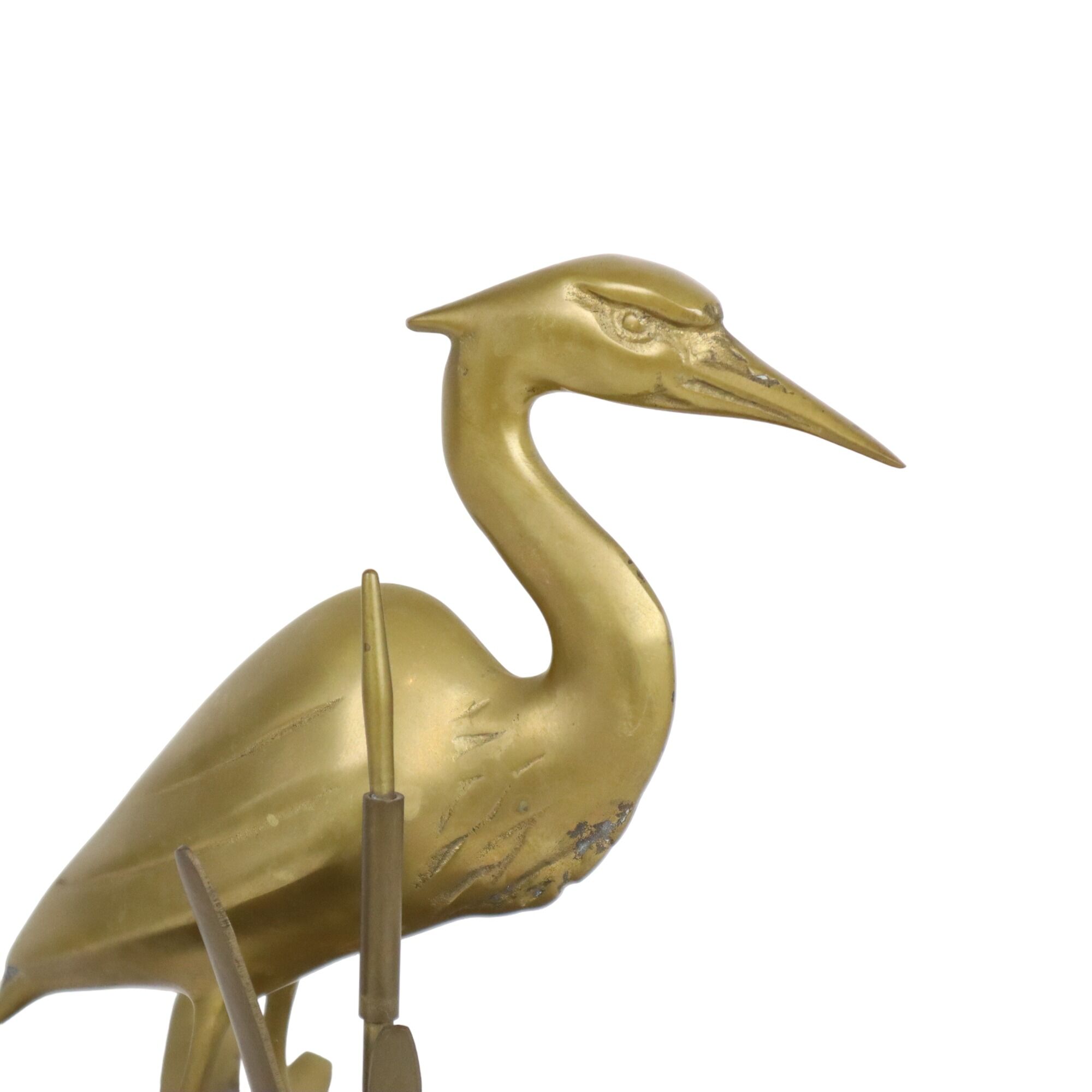 Vintage heron bird statue sculpture brass mid century 31cm