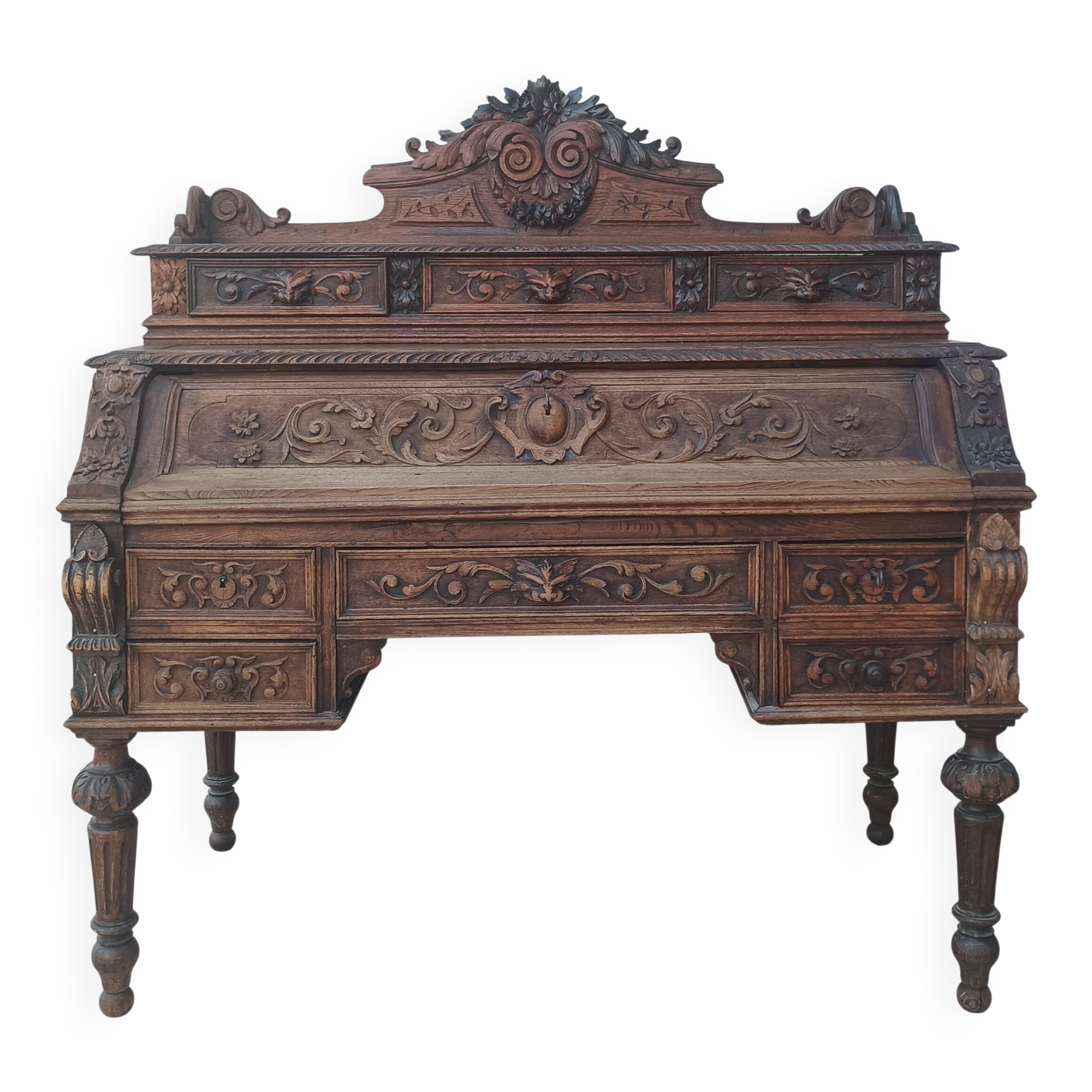 Louis XIII cylinder desk in oak, 19th century