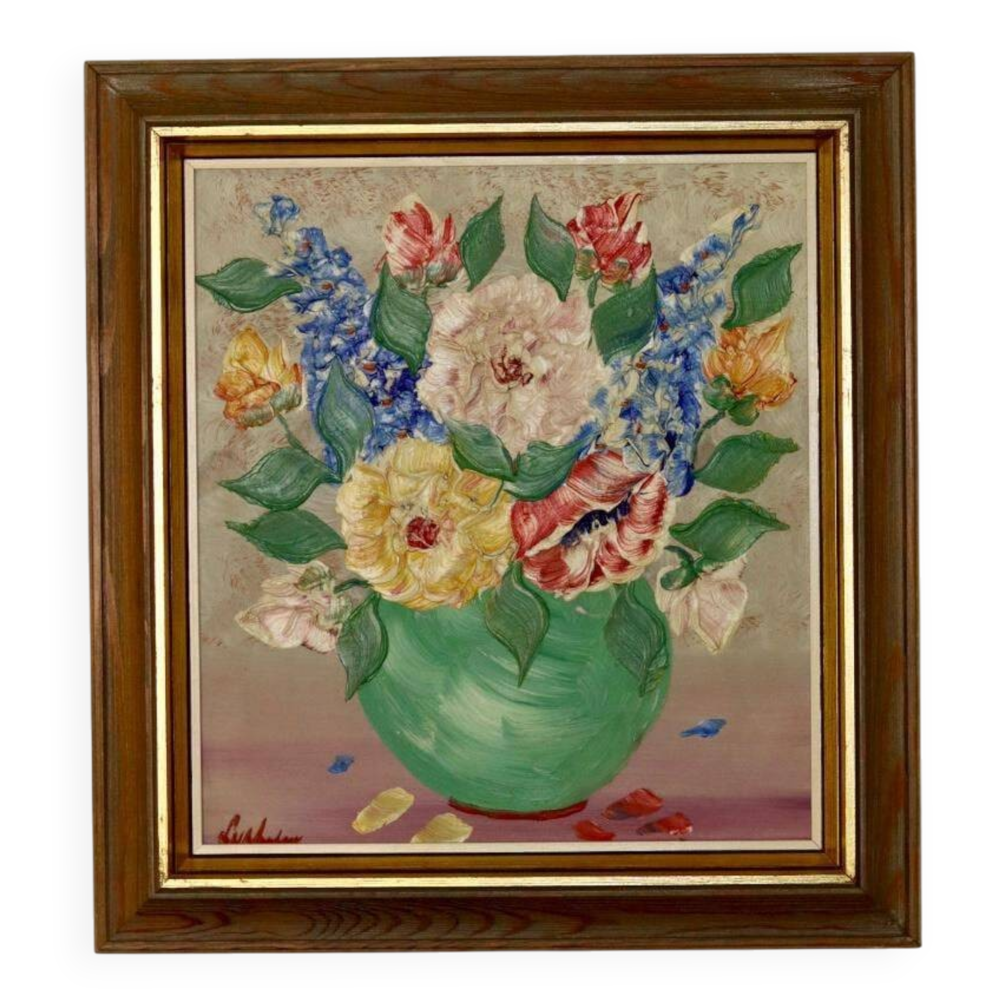Oil painting on Swedish panel from the mid-century "Still Life" by Gustav Adolf Lysholm - Vintage and framed.