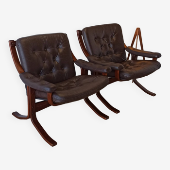 Norwegian Easy Chairs in Leather by Jon Hjortdal, Velledalen. Set of 2.