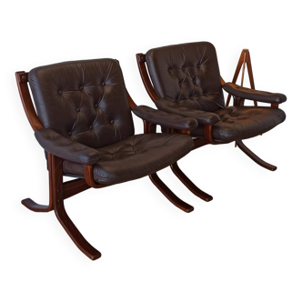 Norwegian Easy Chairs in Leather by Jon Hjortdal, Velledalen. Set of 2.