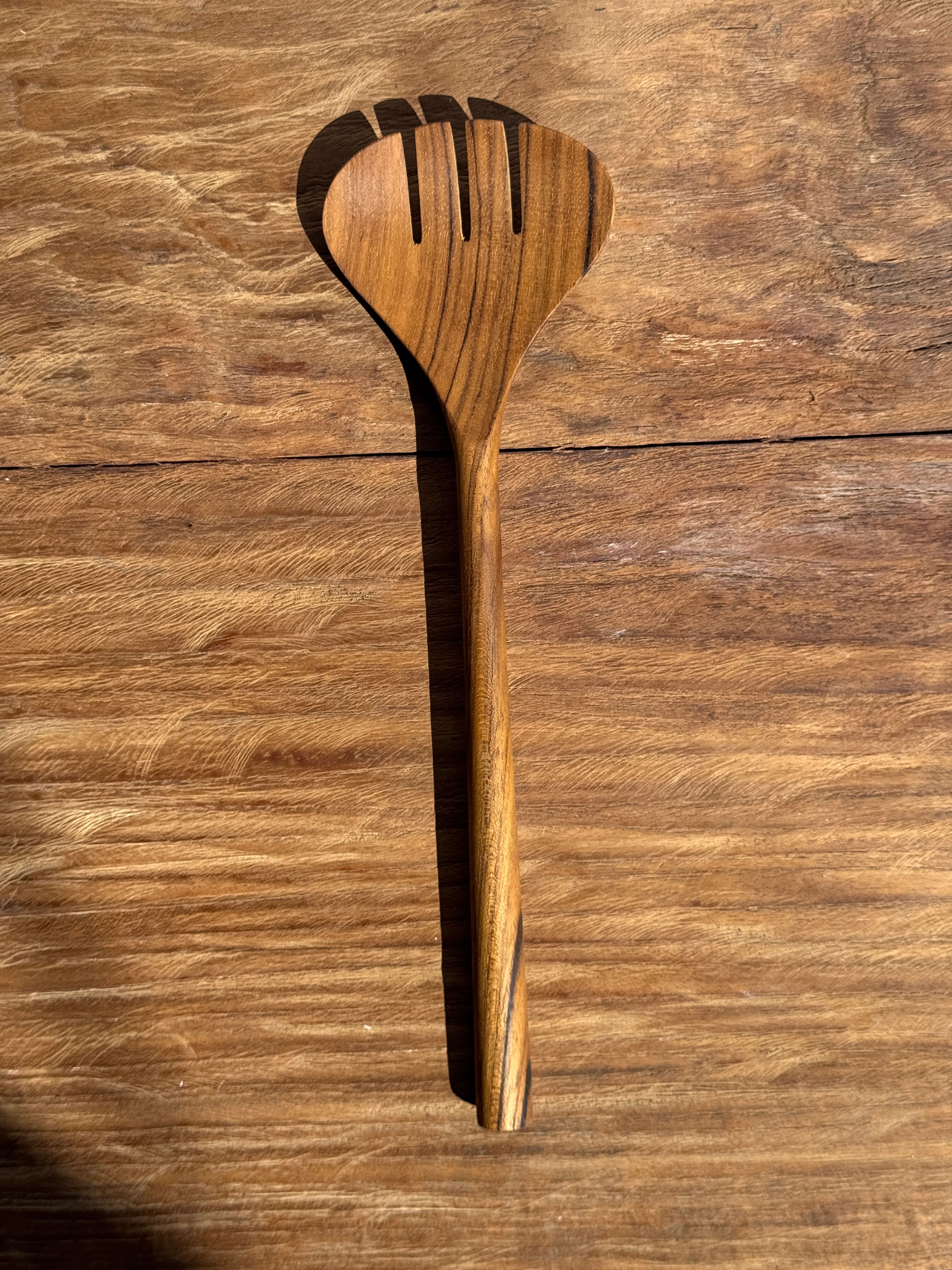 Salad server or large oval split teak spoon. L18 D8.5